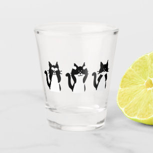 Verre A Shot Chats noirs et blancs   Trois chatons sages