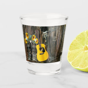 Verre A Shot Chaussures de cowboy du Western Horse Guitar Sunfl