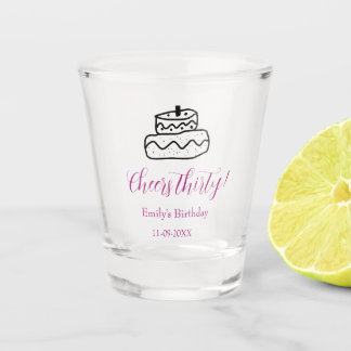 Verre A Shot Cheers thirty birthday cake black scribble hand