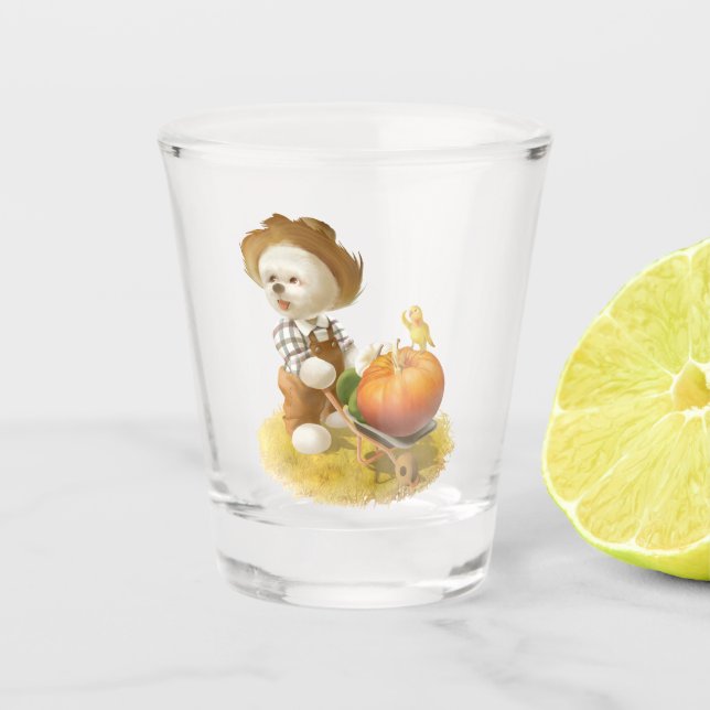 Verre A Shot Cher fermier chien avec Citrouille (Devant)