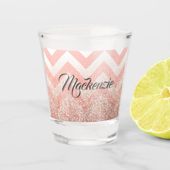 Verre A Shot Chevrons roses et Parties scintillant (Devant)
