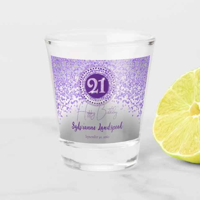 Verre A Shot Chic Parties scintillant d'argent et de violet 21e (Devant)