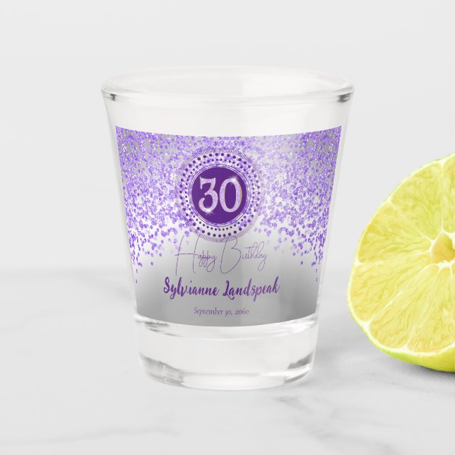 Verre A Shot Chic Silver & Purple Parties scintillant Cadeau 30 (Devant)