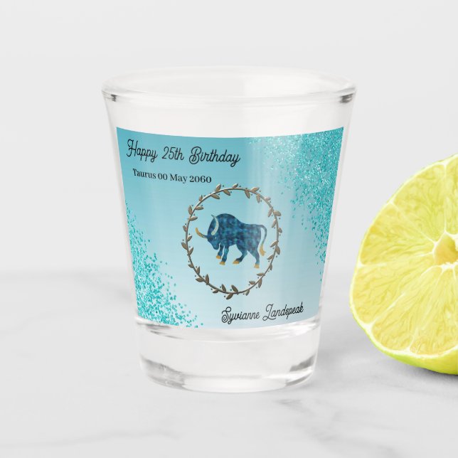 Verre A Shot Chic Turquoise Blue Parties scintillant & Taurus Z (Devant)