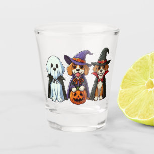 Verre A Shot Chiens mignons comme fantôme, sorcière et vampire