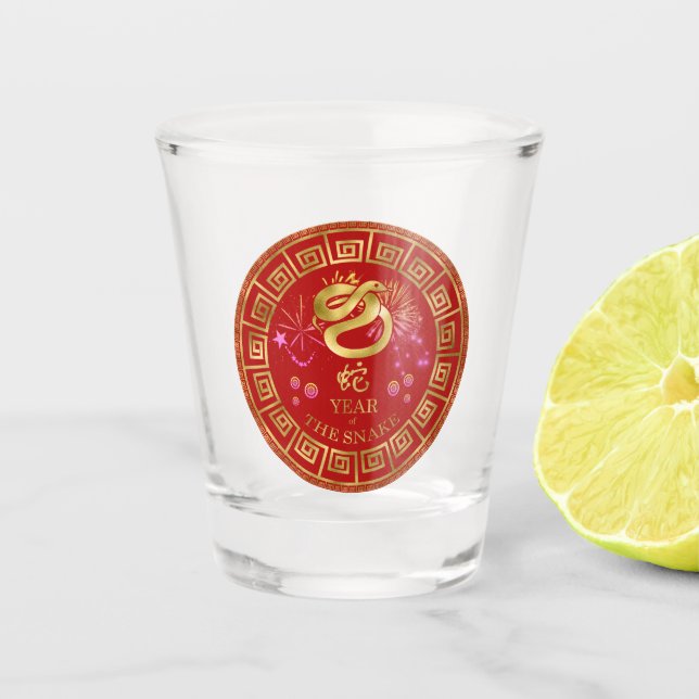 Verre A Shot Chinois Zodiac Snake Rouge/Or ID542 (Devant)