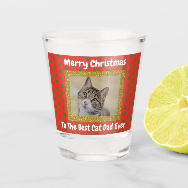 Verre A Shot Christmas Best Chat Papa Ever Photo pour animaux (Devant)