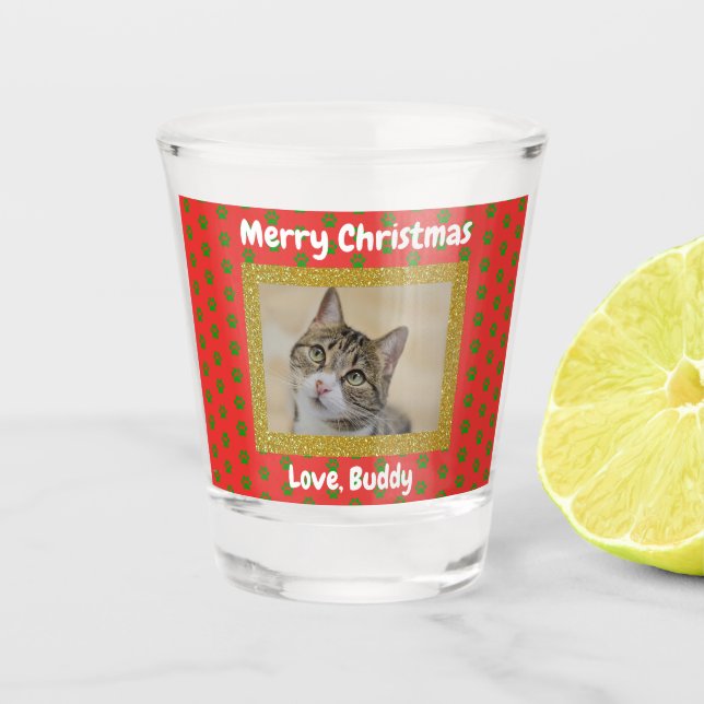 Verre A Shot Christmas Log Chien Chat Papa Maman Animal de comp (Devant)