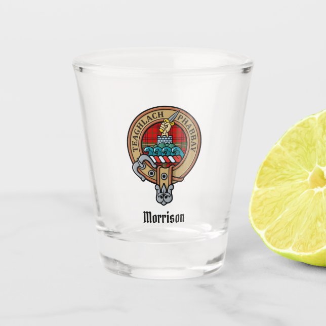 Verre A Shot Cimetière de Clan Morrison sur le Tartan Rouge (Devant)