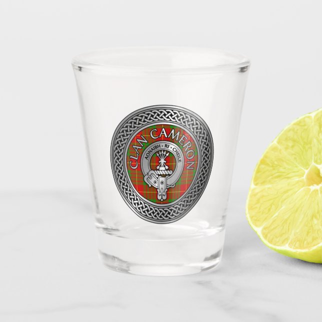 Verre A Shot Clan Cameron Crest & Tartan Knot Shot Glass (Devant)