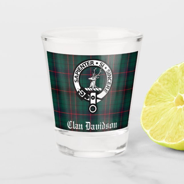 Verre A Shot Clan Davidson Crest Badge et Tartan personnalisabl (Devant)