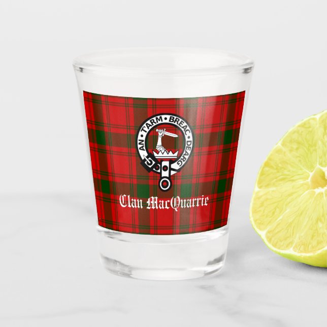 Verre A Shot Clan MacQuarrie Tartan et Crest (Devant)
