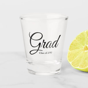 Verre A Shot Classe Grad de 2024 noir script personnalisé texte