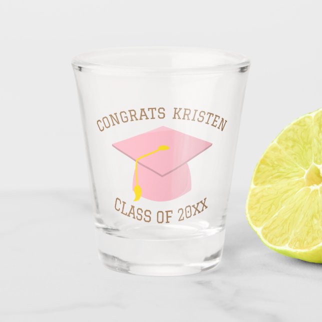 Verre A Shot Classe personnalisée de 20xx Pink Graduation Cap c (Devant)