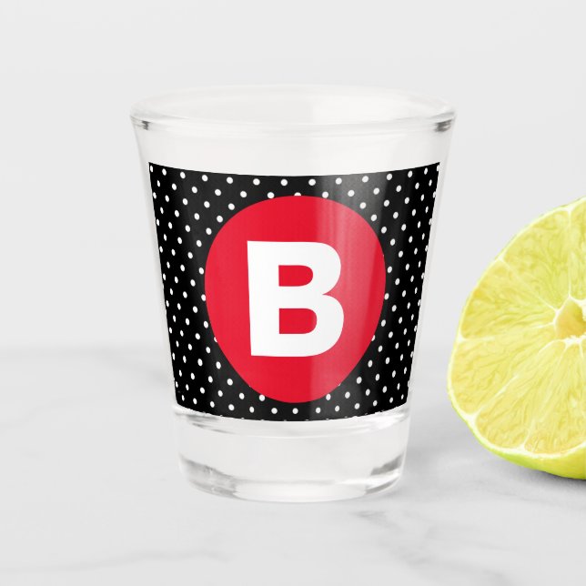 Verre A Shot Classic Black & White Polka Dot with Red Monogram (Devant)