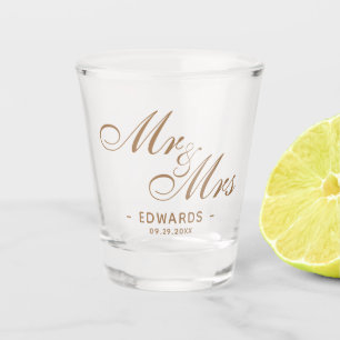 Verre A Shot Classic Gold Script Mr et Mrs Mariage Souvenir