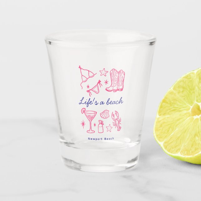 Verre A Shot Coastal Beach Life Blue Pink Favorites Birthday (Devant)