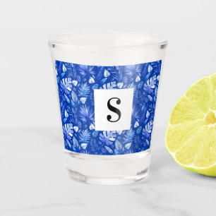 Verre A Shot Cobalt Blue Tropical Leaves Pattern 1.5oz