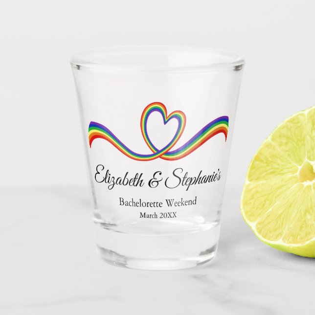 Verre A Shot Coeur arc-en-ciel de la Bachelorette lesbienne (Devant)