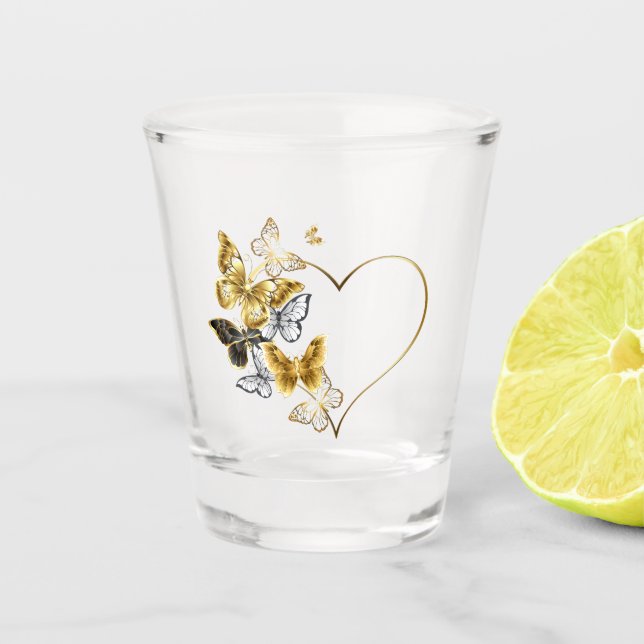 Verre A Shot Coeur aux papillons d'or (Devant)