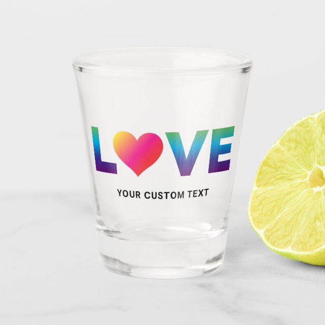 Verre A Shot Cœur d'amour arc-en-ciel avec texte personnalisé (Devant)