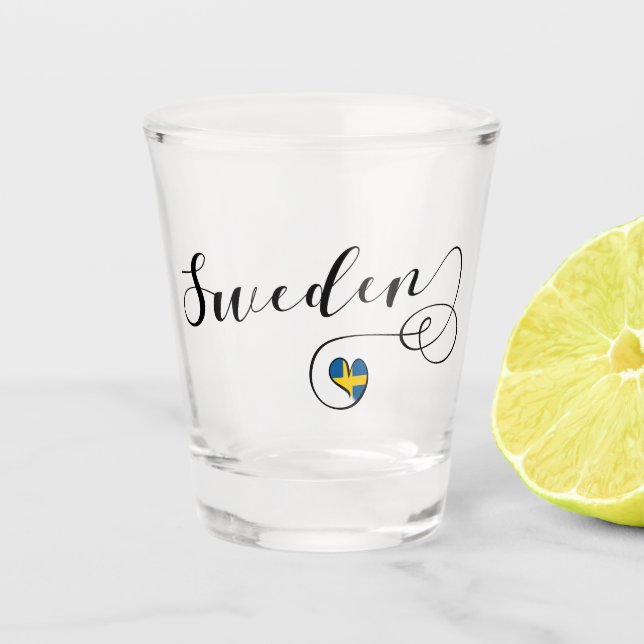 Verre A Shot Coeur suédois de drapeau, conception de manuscrit (Devant)