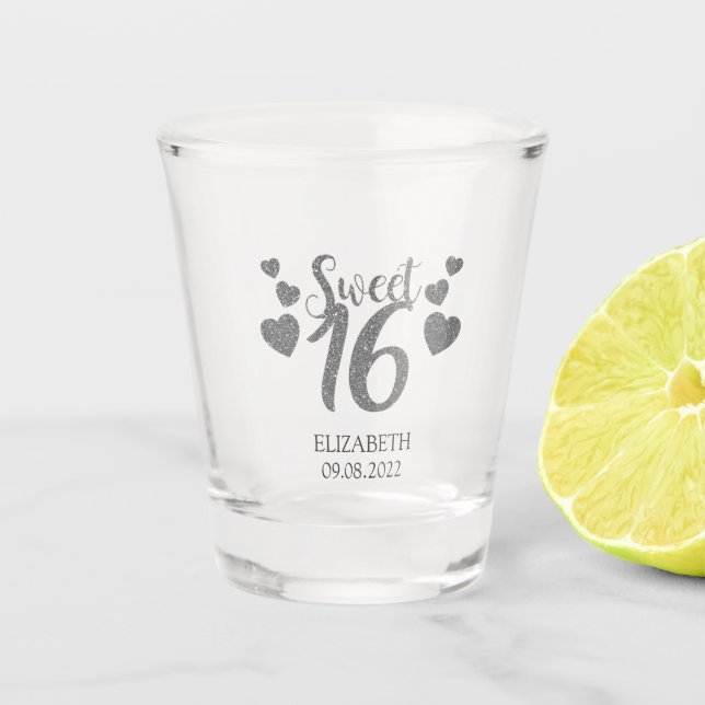 Verre A Shot Coeurs de Parties scintillant argenté chic doux 16 (Devant)