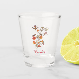 Verre A Shot Colibris à la vigne florissante Art Vintage
