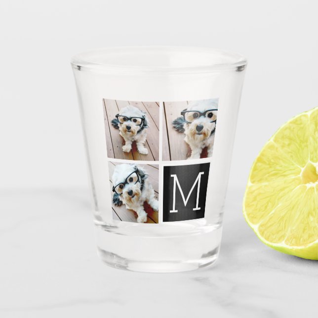 Verre A Shot Collage photo tendance noir et blanc avec Monogram (Devant)