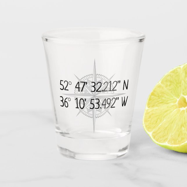 Verre A Shot Compass GPS Home Coordinates (Devant)