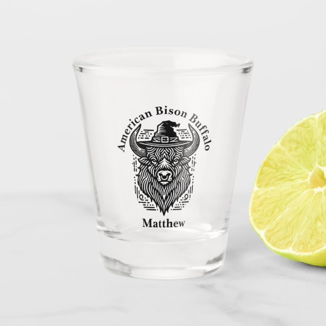 Verre A Shot Conception complexe d'un bison avec un Casquette (Devant)