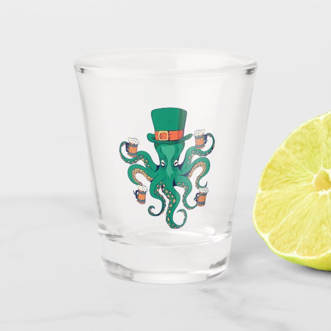 Verre A Shot Cool Leprechaun Octopus and Beer St. Patrick's Day (Devant)