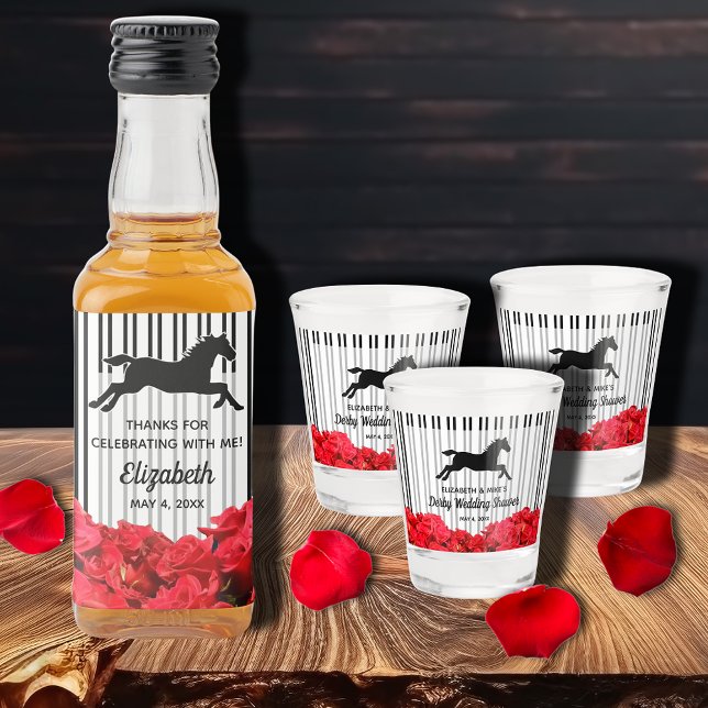 Verre A Shot Course de chevaux Derby Mariage Shower Roses Rouge (Shot glasses and liquor bottle labels sold separately in our collection.)