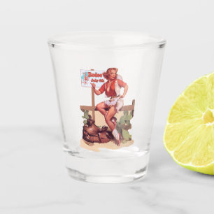 Verre A Shot Cow-girl occidentale vintage avec le signe de
