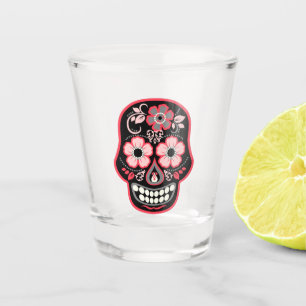 Verre A Shot Crâne noir avec fleurs