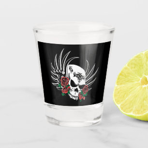 Verre A Shot Crâne tribal avec Roses