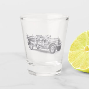Verre A Shot croquis au crayon de vieux camion de pompiers dess