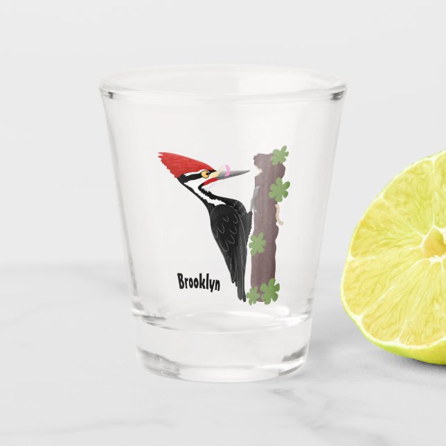 Verre A Shot Cue drôle Pileated woodpecker dessin d'illustratio (Devant)