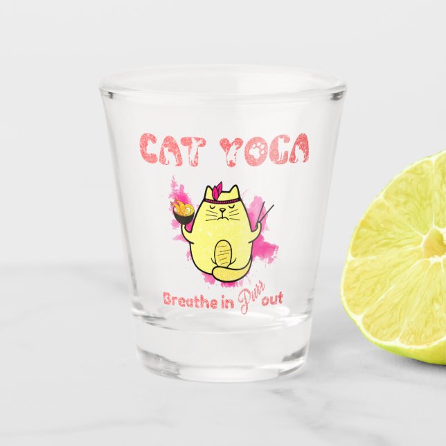 Verre A Shot Cute Cat Yoga - "Respirer, Purr Out" (Devant)