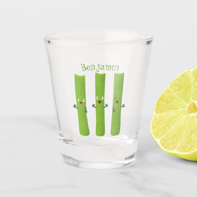 Verre A Shot Cute céleri bâtons trio caricature légumes (Devant)