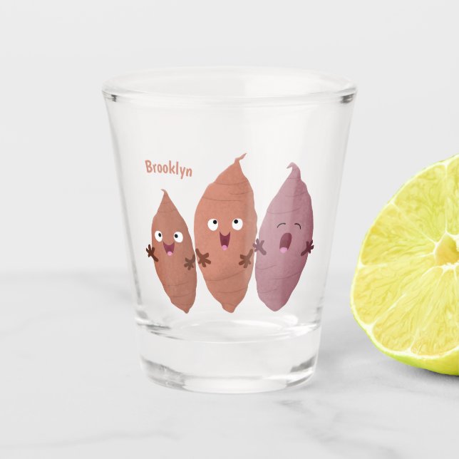 Verre A Shot Cute chantant des patates douces caricaturales lég (Devant)