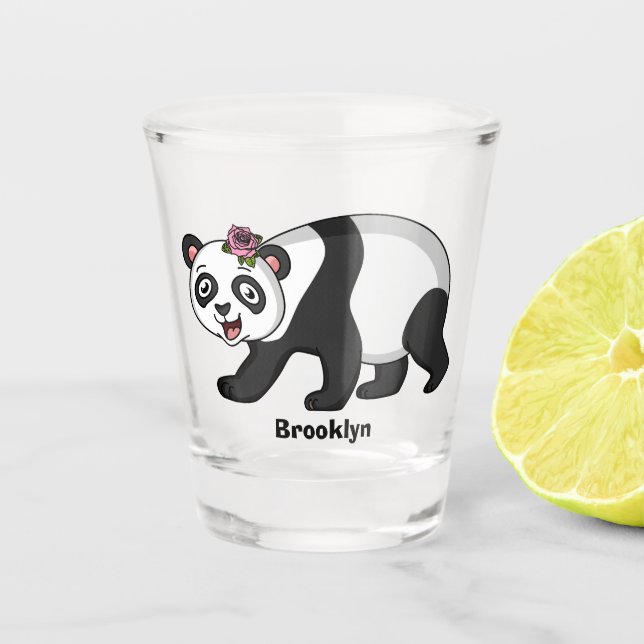 Verre A Shot Cute happy panda bear with flower cartoon (Devant)