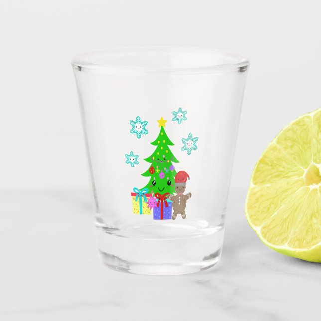 Verre A Shot Cute Kawaii Face à l'arbre de Noël Scène, ZSG (Devant)