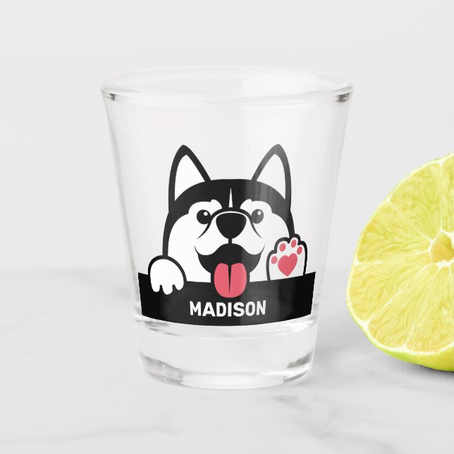 Verre A Shot Cute Siberian Husky nom personnalisé (Devant)