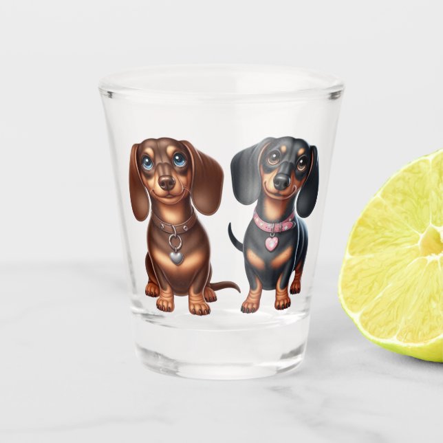 Verre A Shot De mignons amis dachshund (Devant)