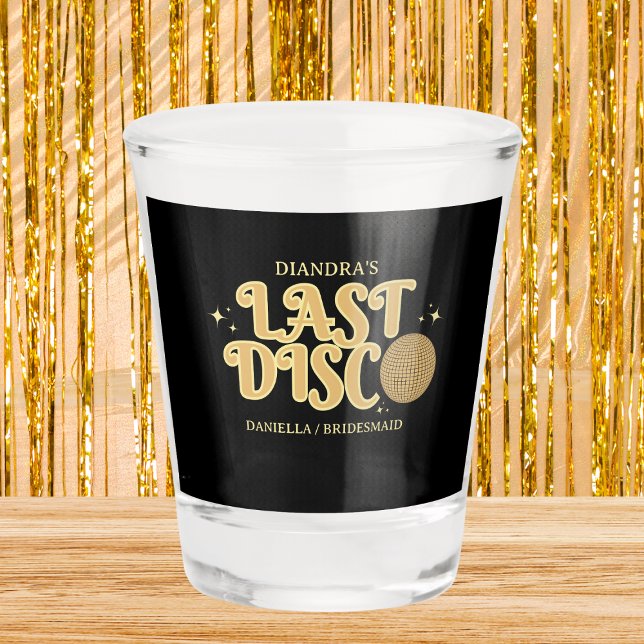 Verre A Shot Dernier Disco Retro Black and Gold les années 70 B (Last disco golden glitter retro bachelorette party glass)