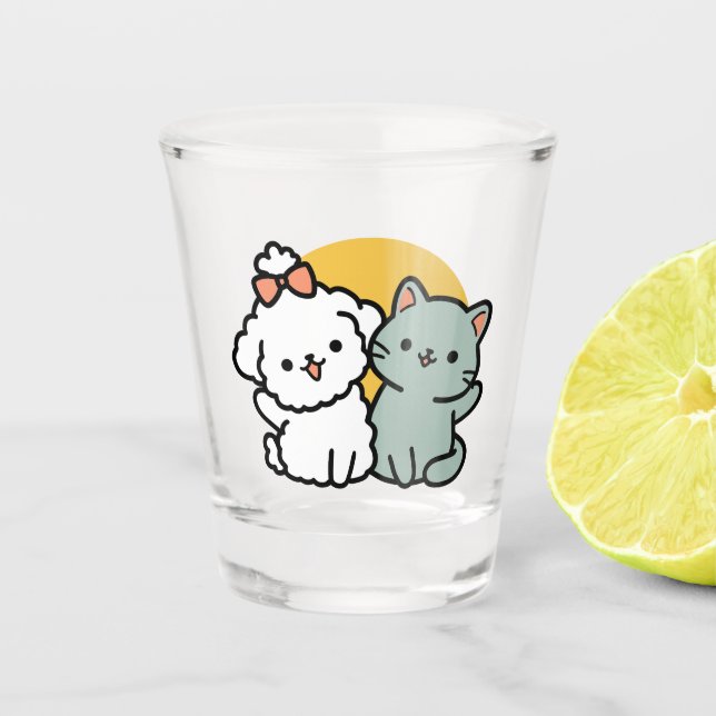 Verre A Shot Des amis vrais pour toujours | Cute Cat & Chien Du (Devant)