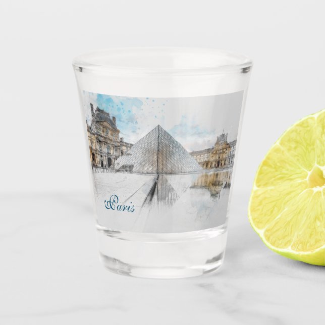 Verre A Shot Dessin aquarelle du Louvre Paris, France (Devant)