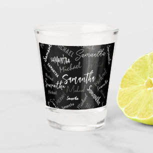 Verre A Shot Deux noms couple motif monogramme noir gris blanc