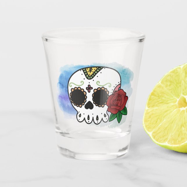 Verre A Shot Dia de los Muertos Sugar Crâne Tiré (Devant)